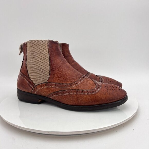 Paolo Lantorno Women Size EU 38 US 7 Brown Leather Wingtip Chelsea Boot - Picture 4 of 15